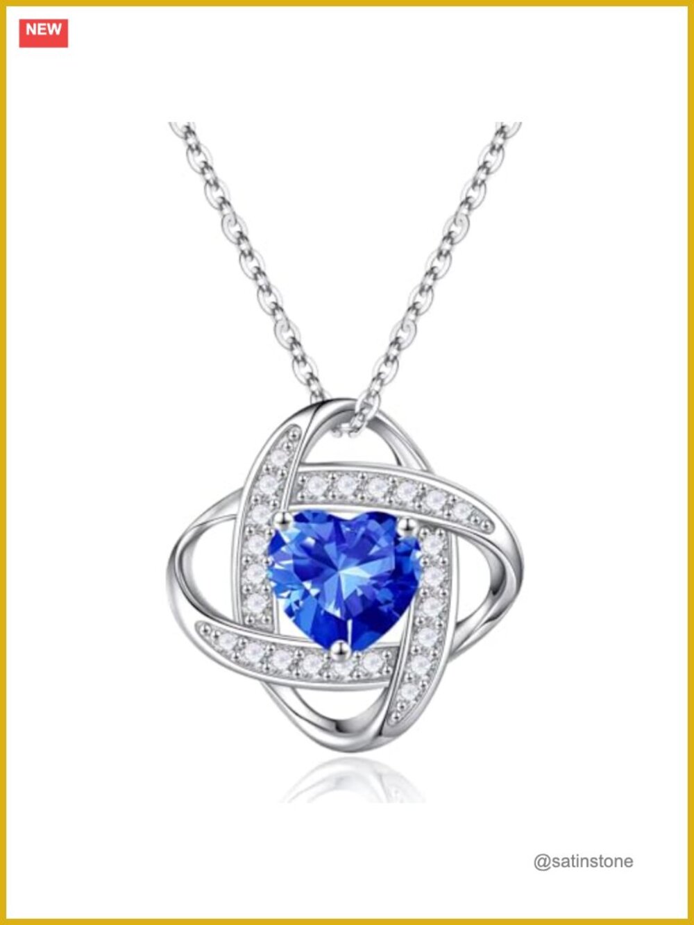 925 Sterling Silver White Gold Plated Love Knot Birthstone Pendant Necklace